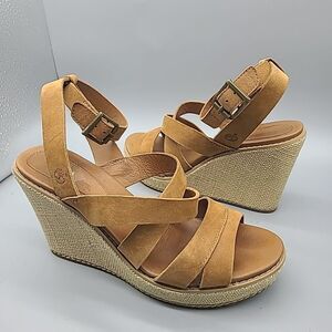 Timberland Earthkeepers Danforth Burlap Wrapped Wedge Sandals tan leather sz 7 M